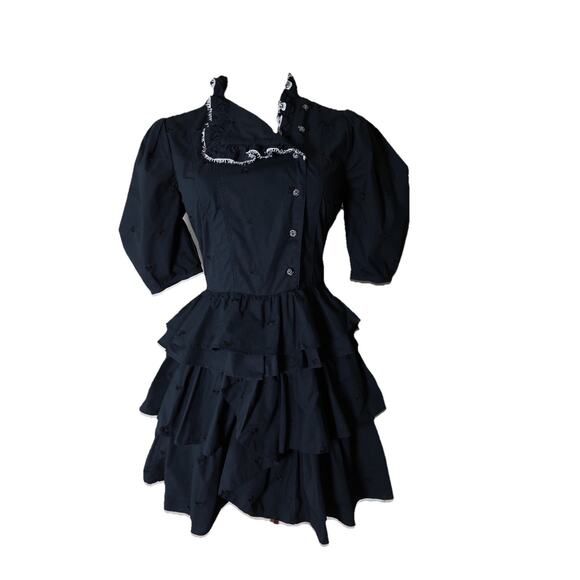 ULLA JOHNSON Linnea Tiered Embroidered Cotton Poplin Mini Dress Size 00 - Picture 2 of 15